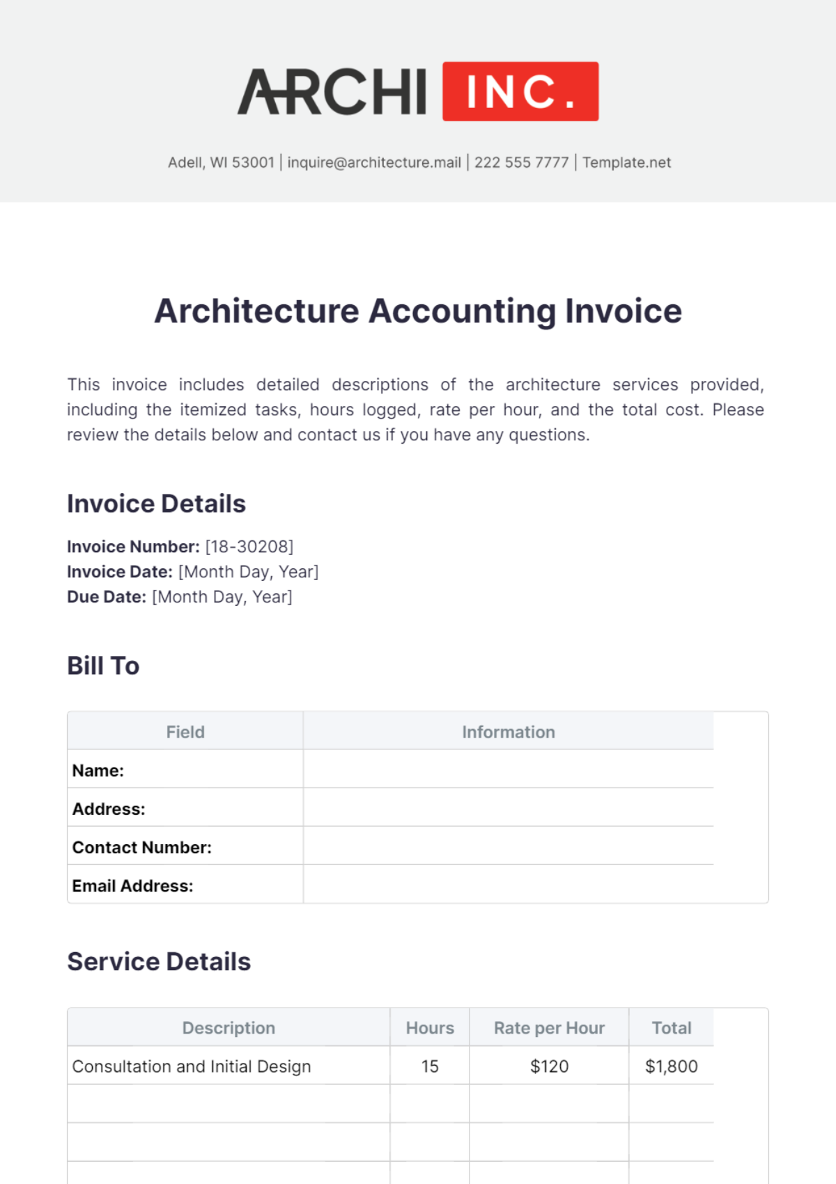 Architecture Accounting Invoice Template - Edit Online & Download