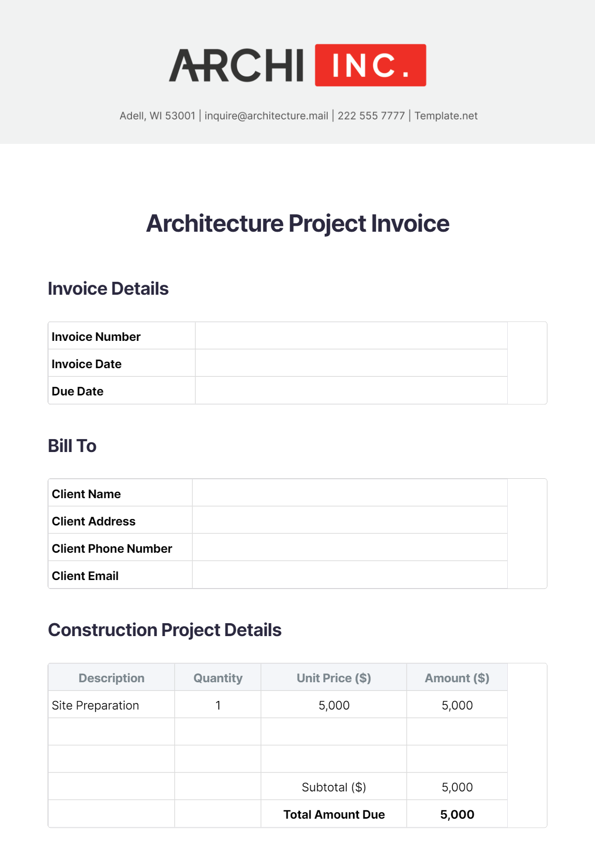 Architecture Project Invoice Template - Edit Online & Download