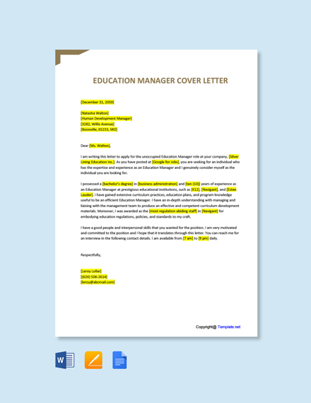 education manager cover letter