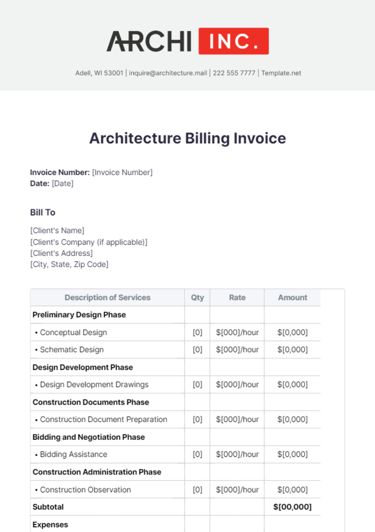 Architecture Billing Invoice Template - Edit Online & Download