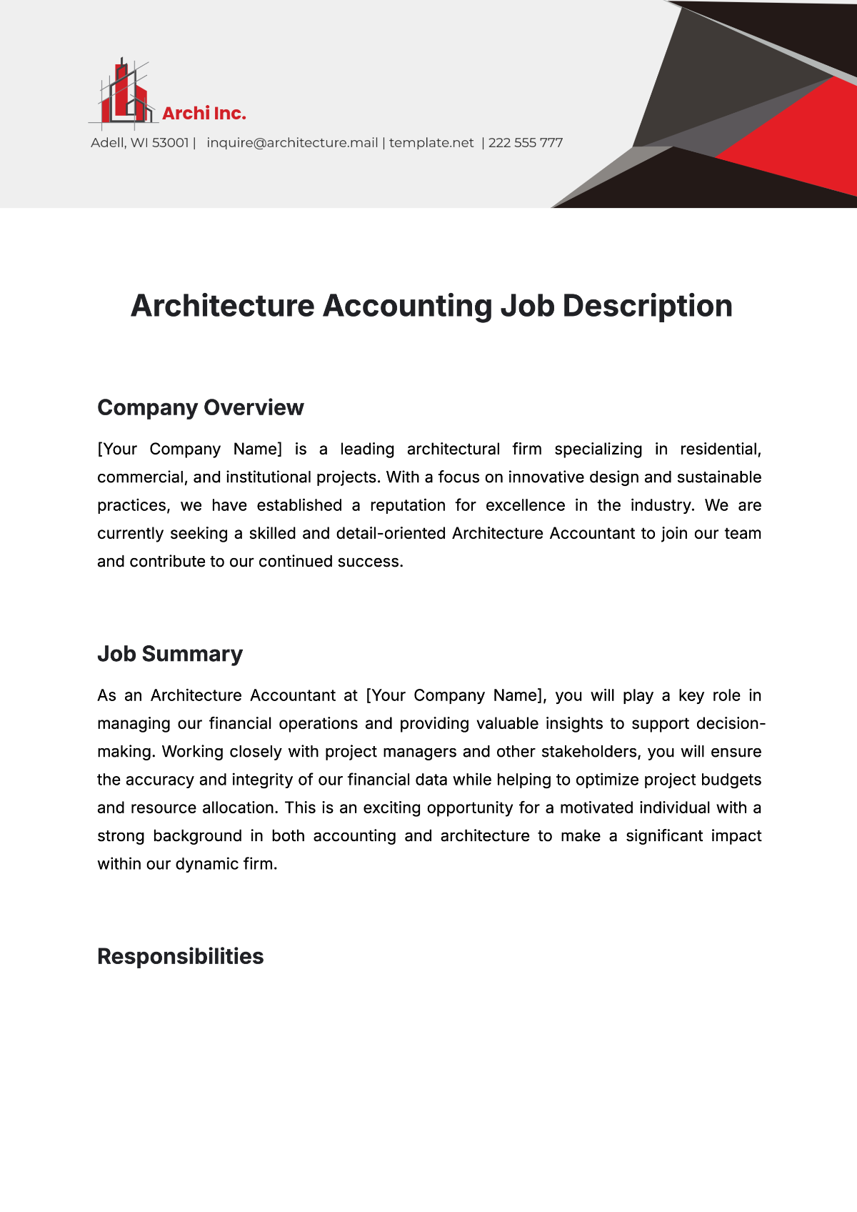 Free Architecture Accounting Job Description Template