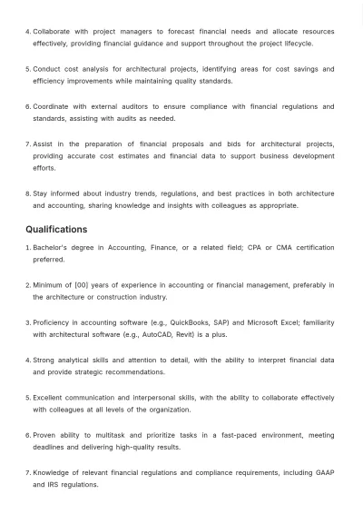 Free Architecture Accounting Job Description Template to Edit Online