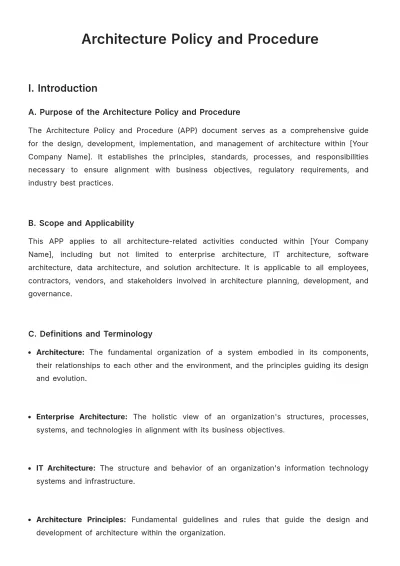 Free Architecture Policy and Procedure Template to Edit Online