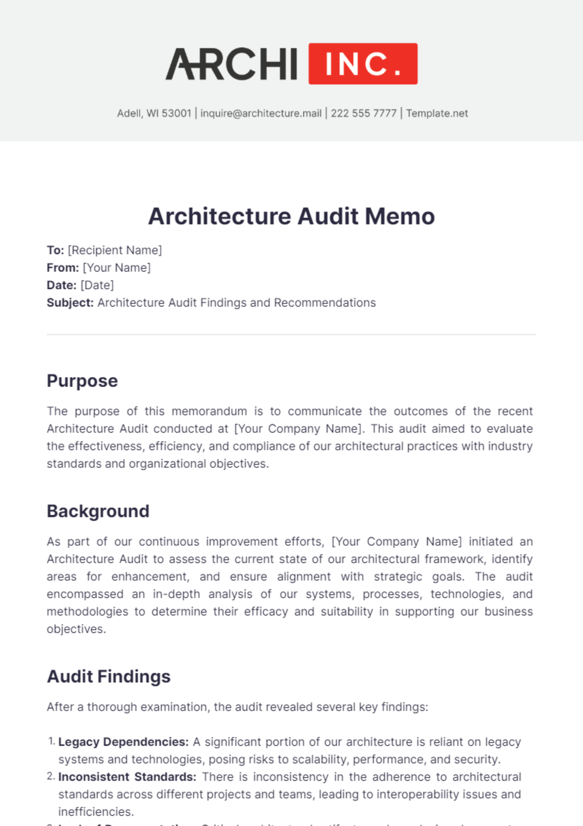 Architecture Audit Memo Template - Edit Online & Download