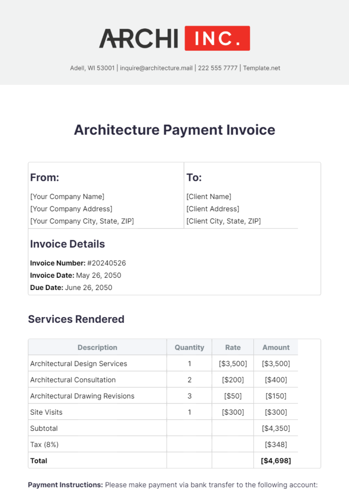 Architecture Payment Invoice Template - Edit Online & Download