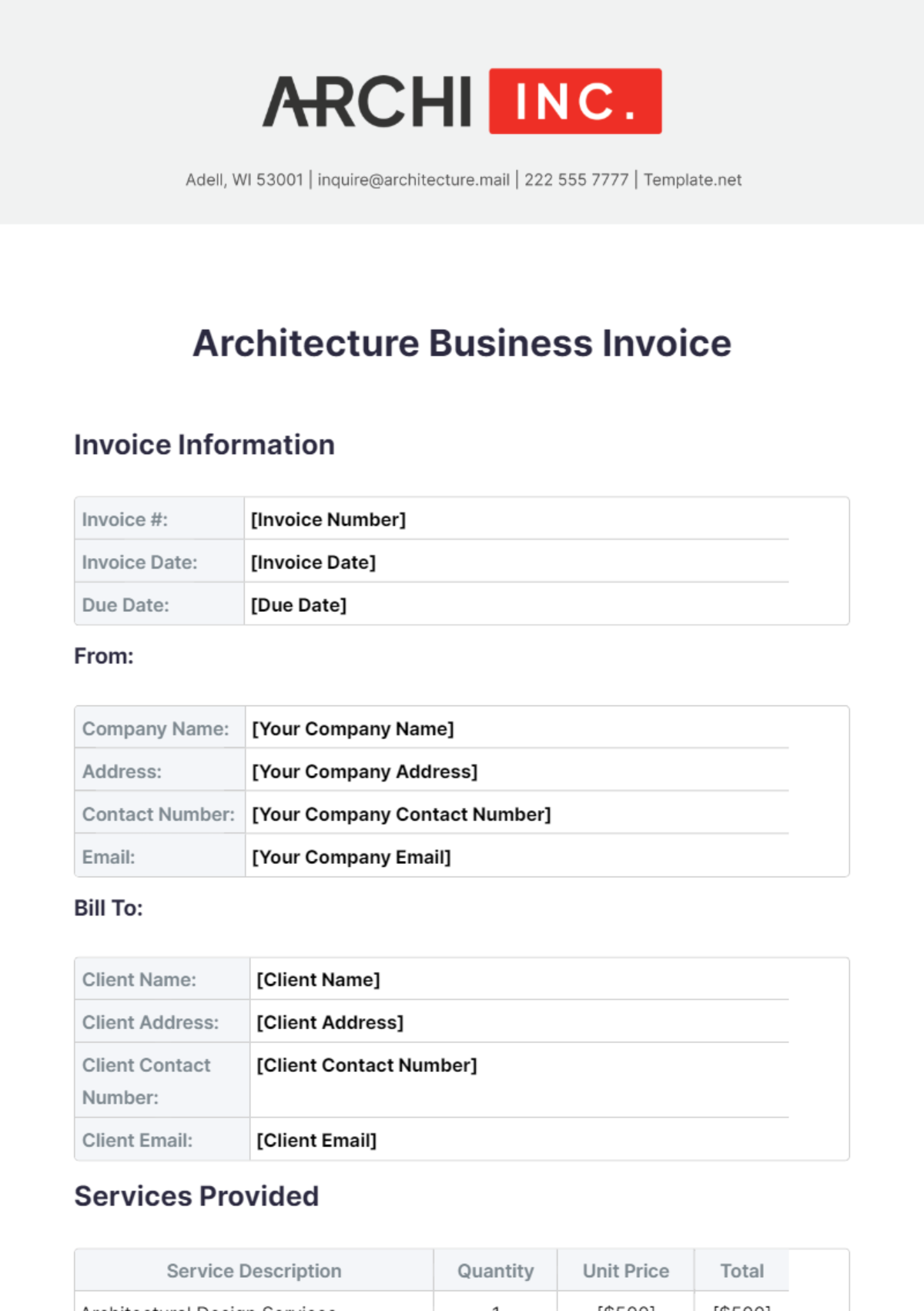 Architecture Business Invoice Template - Edit Online & Download