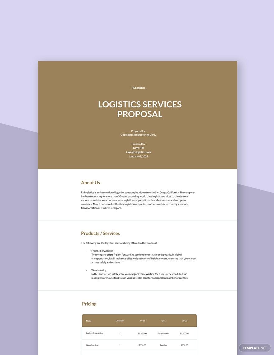 Logistics Services Proposal Template Google Docs, Word, Apple Pages