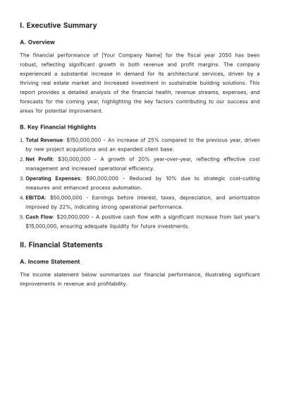 Free Architecture Financial Report Template to Edit Online