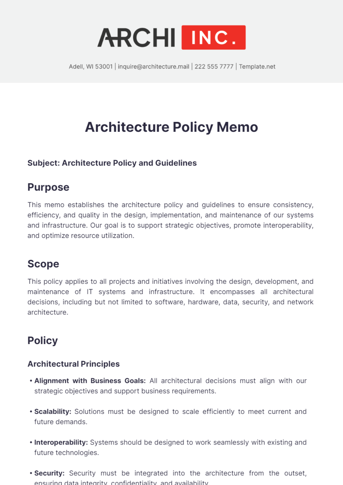 Architecture Policy Memo Template - Edit Online & Download