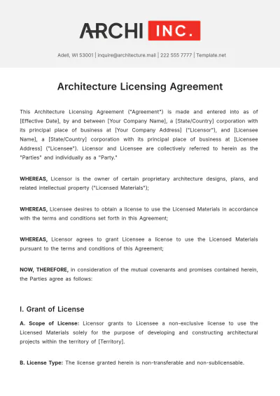 Free Architecture Licensing Agreement Template to Edit Online