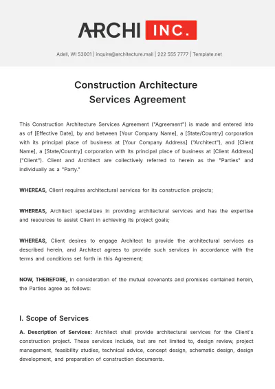 Free Construction Architecture Services Agreement Template to Edit Online