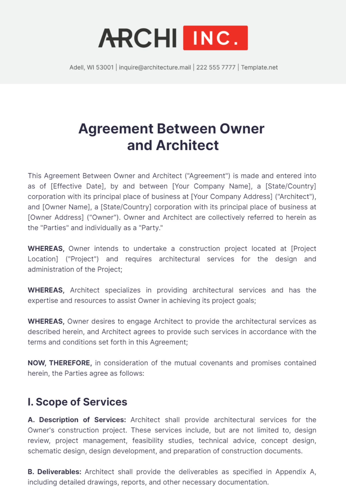 Agreement Between Owner and Architect Template - Edit Online & Download