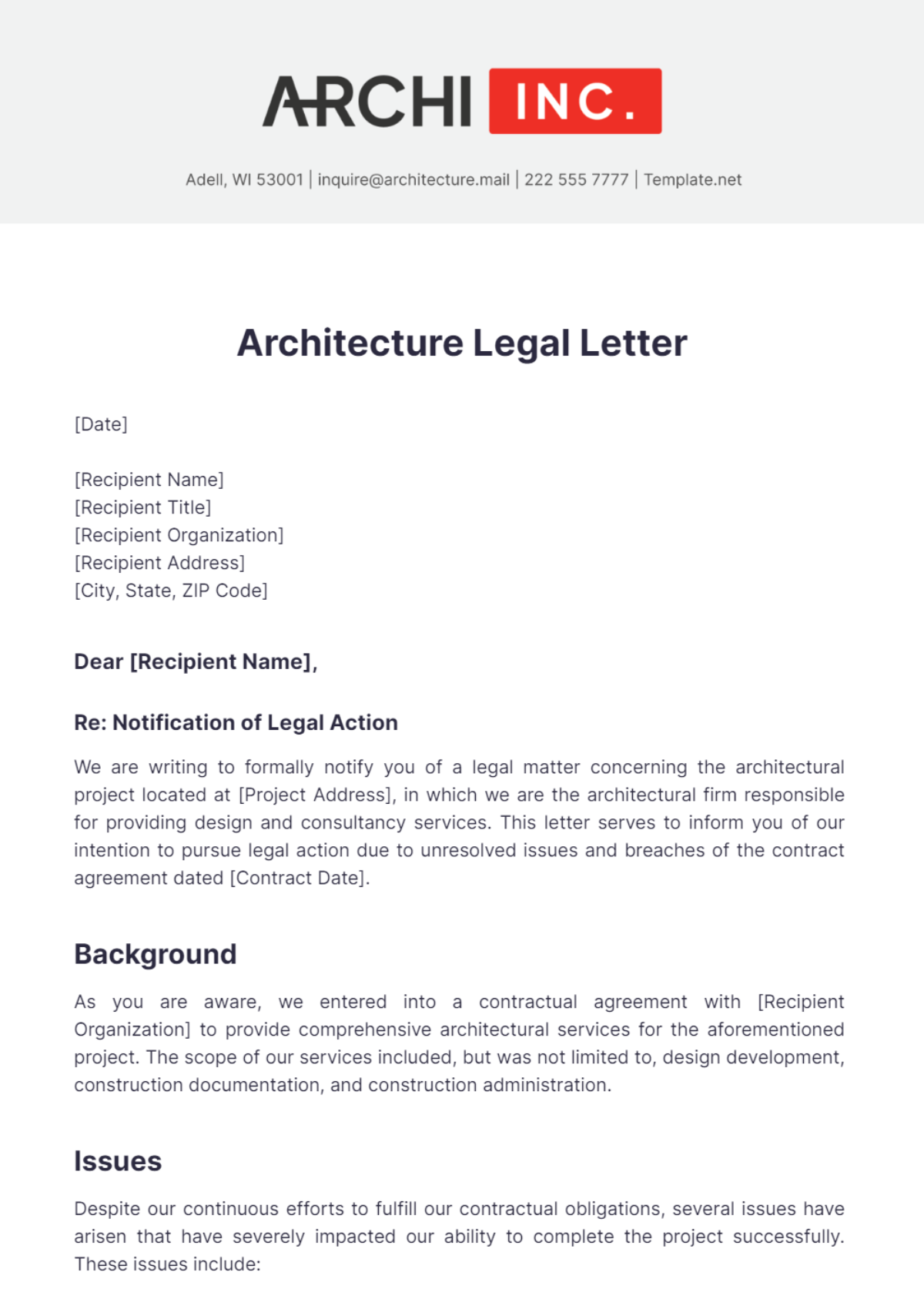 Architecture Legal Letter Template - Edit Online & Download