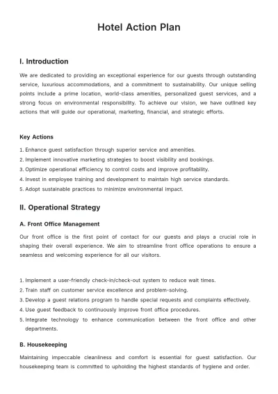 Free Hotel Action Plan Template to Edit Online