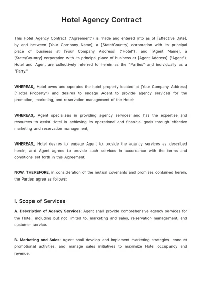 Free Hotel Agency Contract Template to Edit Online
