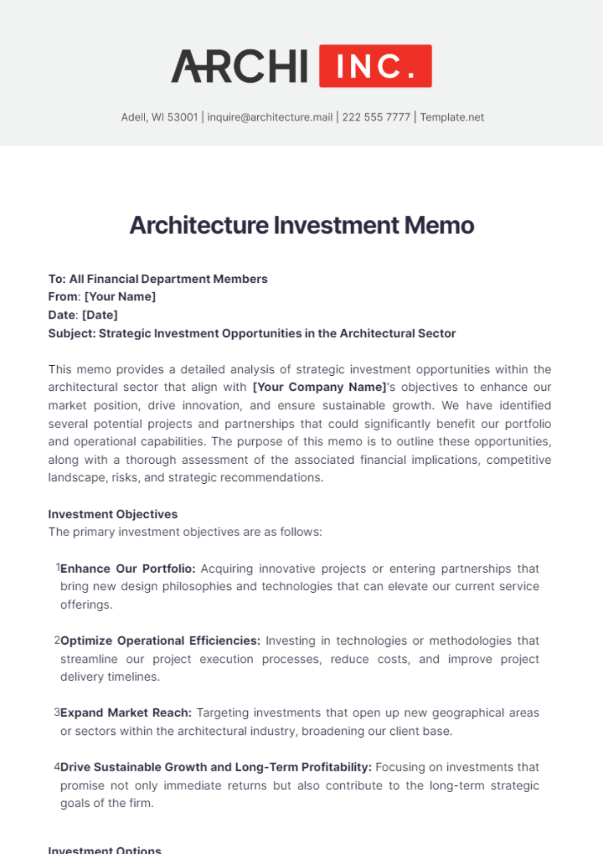 Architecture Investment Memo Template - Edit Online & Download