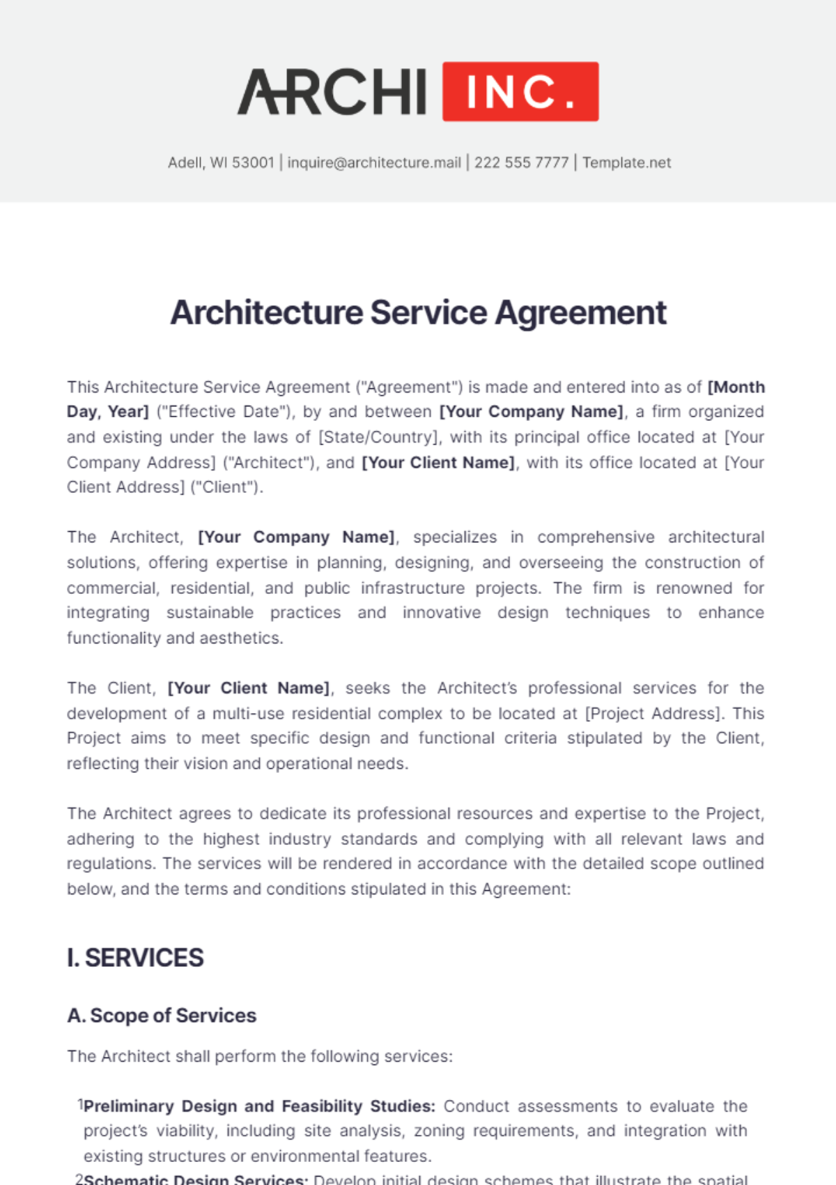 Architecture Service Agreement Template - Edit Online & Download