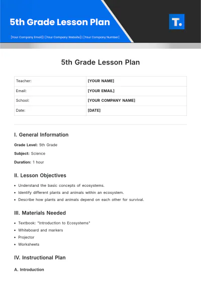 Free 5th Grade Lesson Plan Template to Edit Online