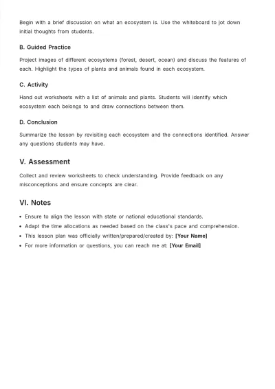 Free 5th Grade Lesson Plan Template to Edit Online
