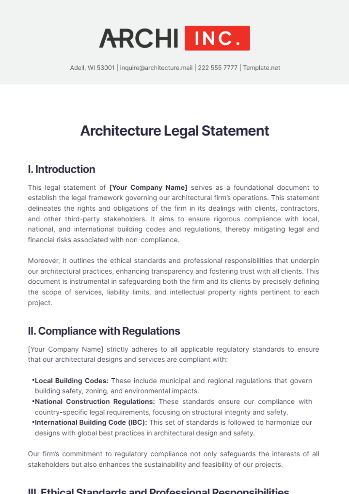 Architecture Legal Statement Template - Edit Online & Download