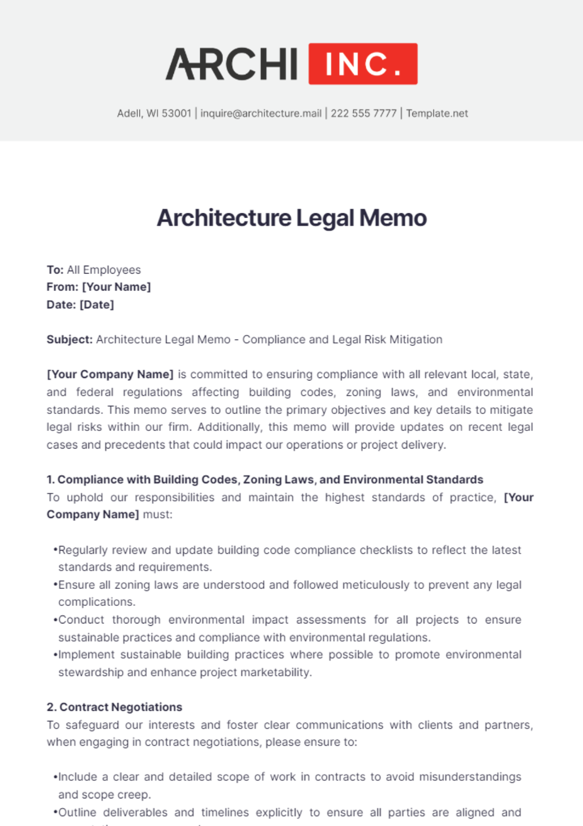 Architecture Legal Memo Template - Edit Online & Download