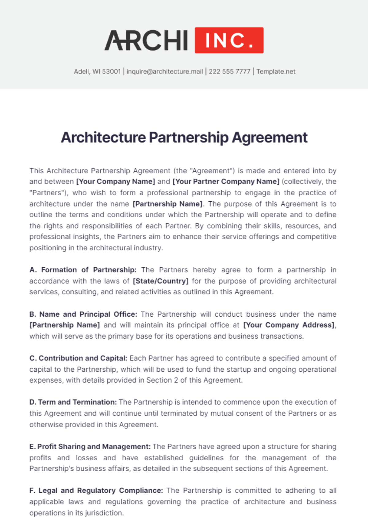 Architecture Partnership Agreement Template - Edit Online & Download