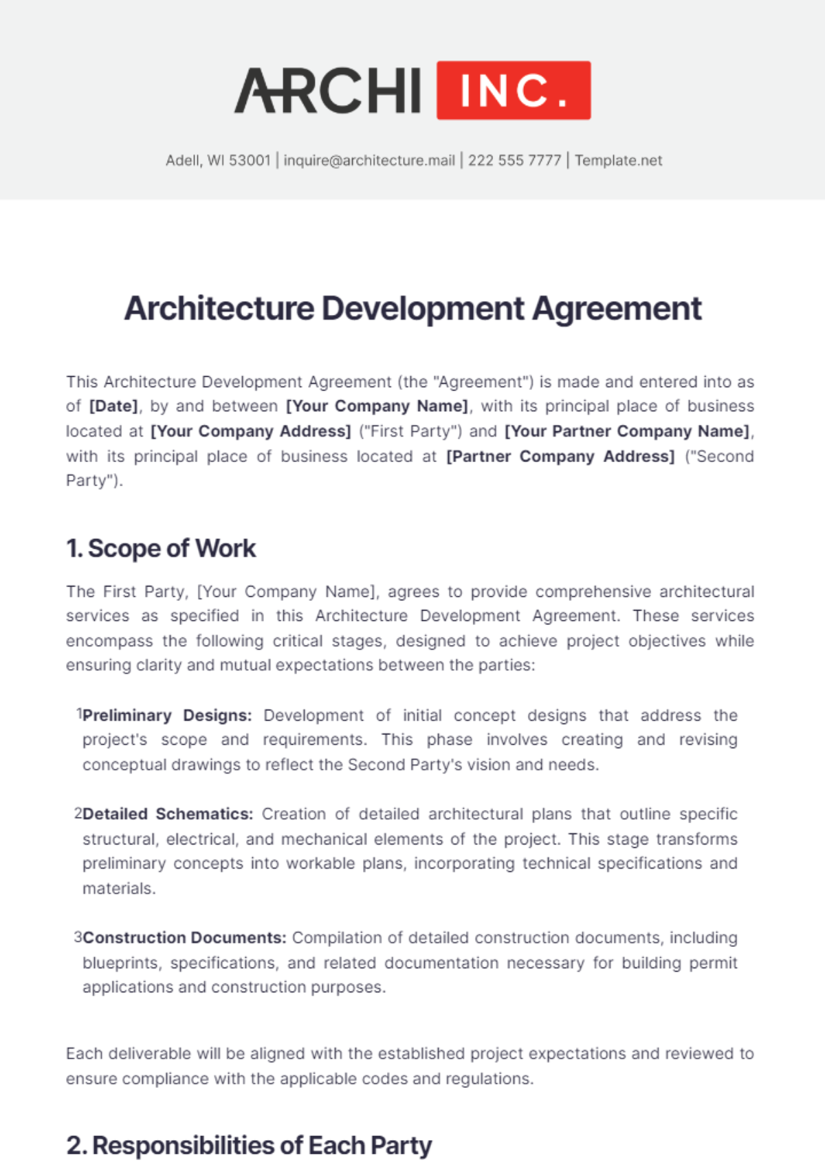 Architecture Development Agreement Template - Edit Online & Download