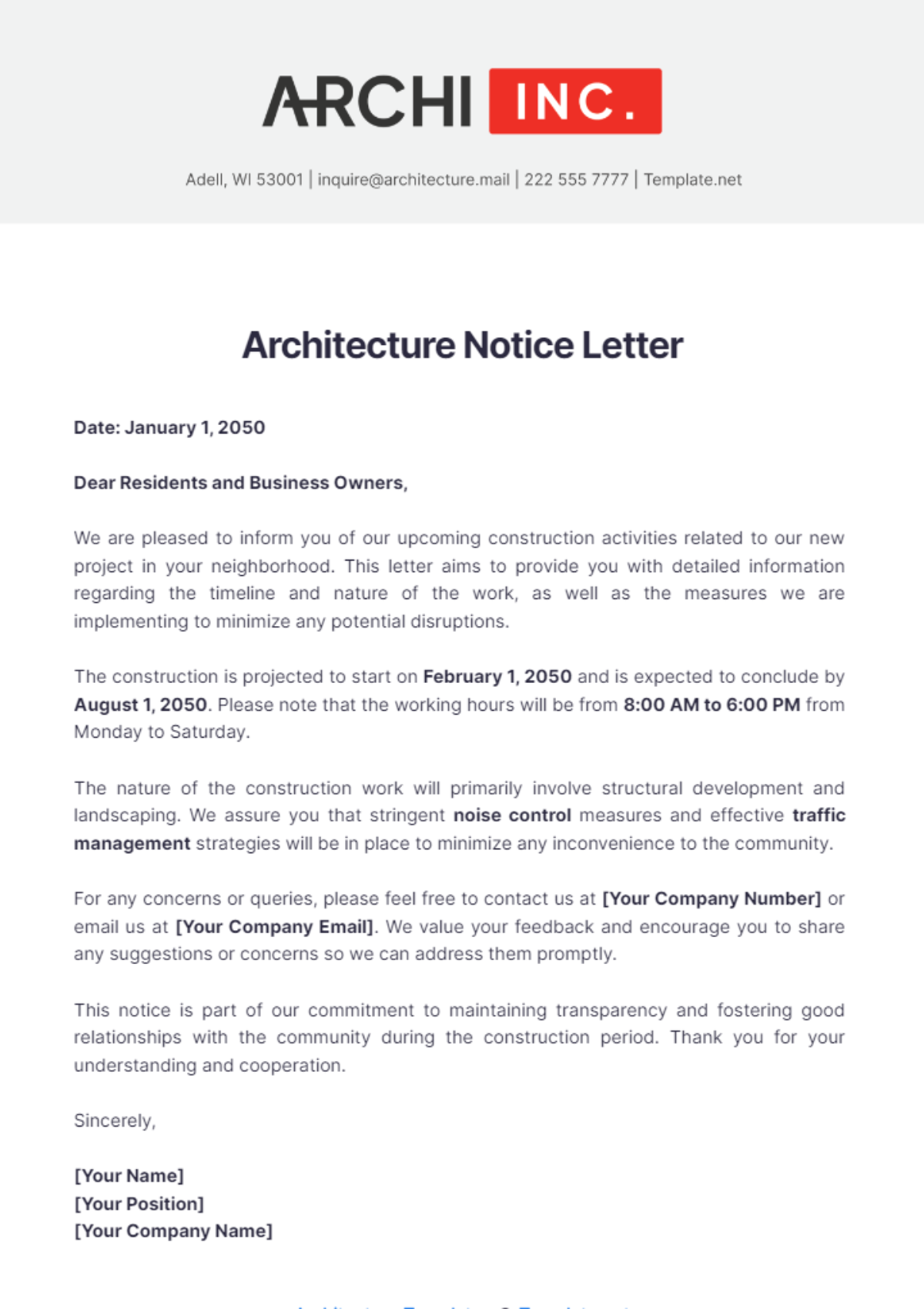 Architecture Notice Letter Template - Edit Online & Download