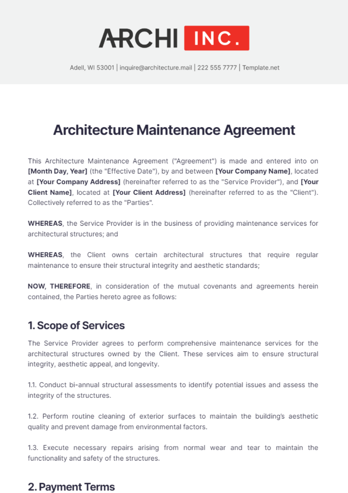 Architecture Maintenance Agreement Template - Edit Online & Download