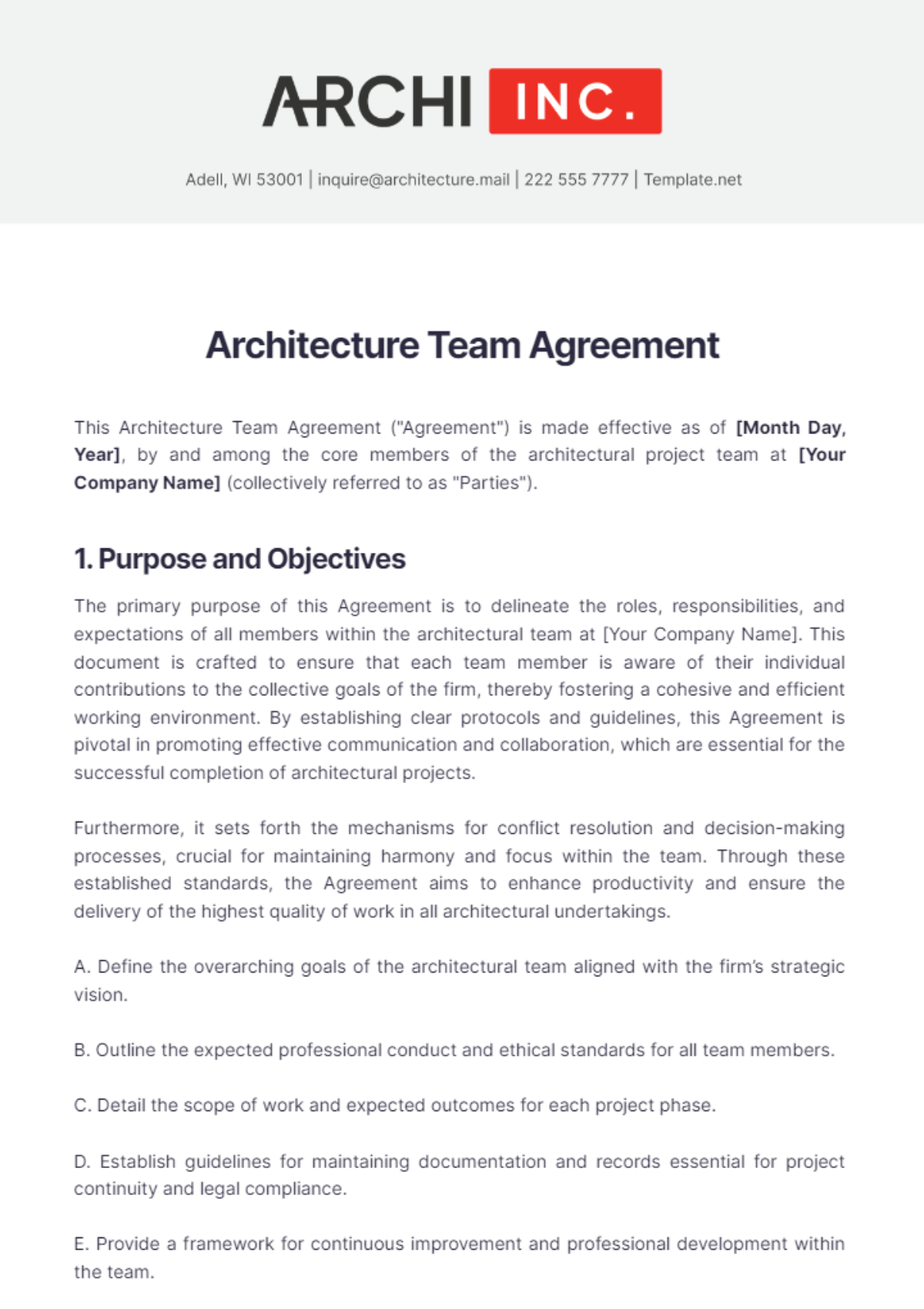 Architecture Team Agreement Template - Edit Online & Download