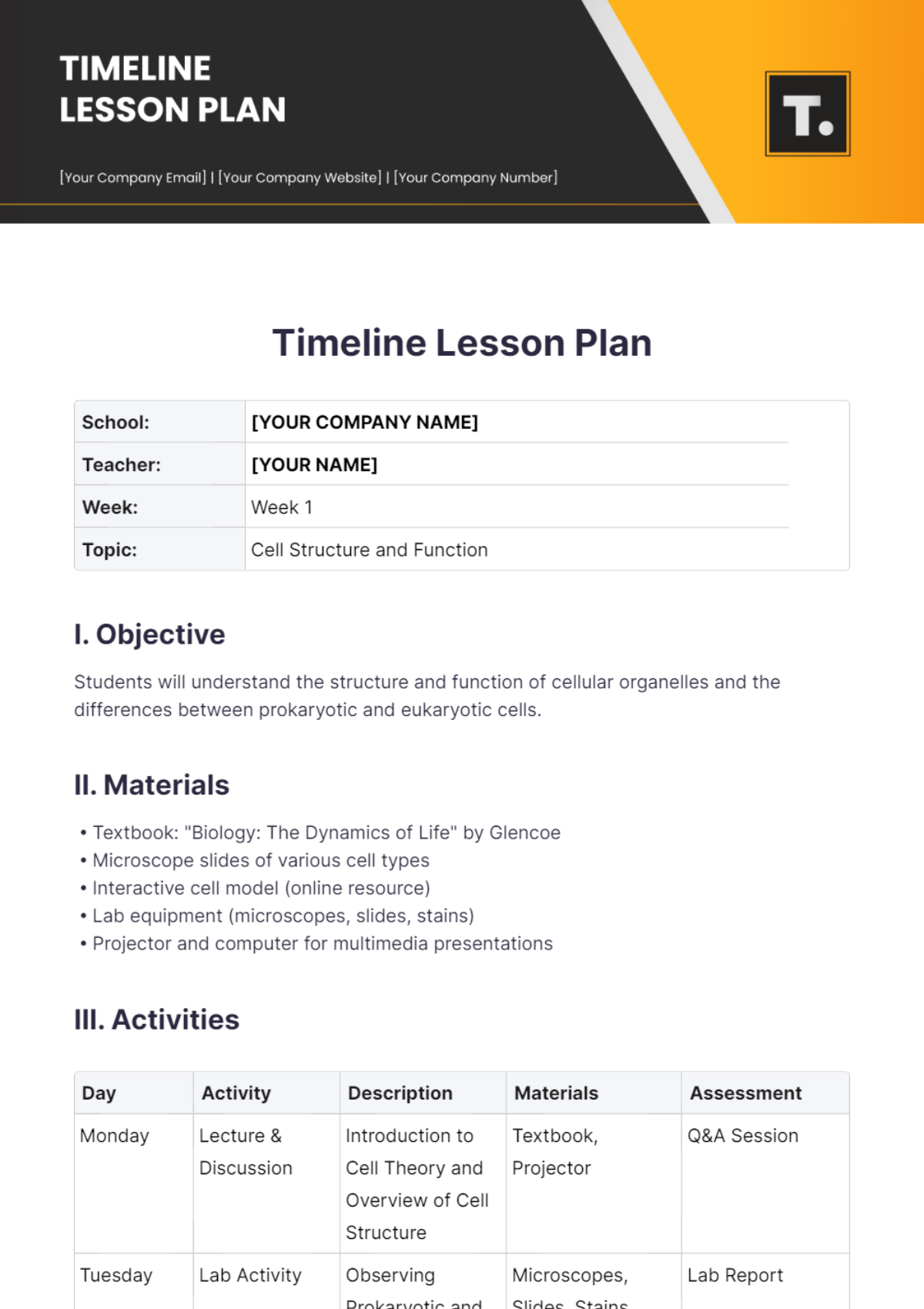 Free Timeline Lesson Plan Template to Edit Online