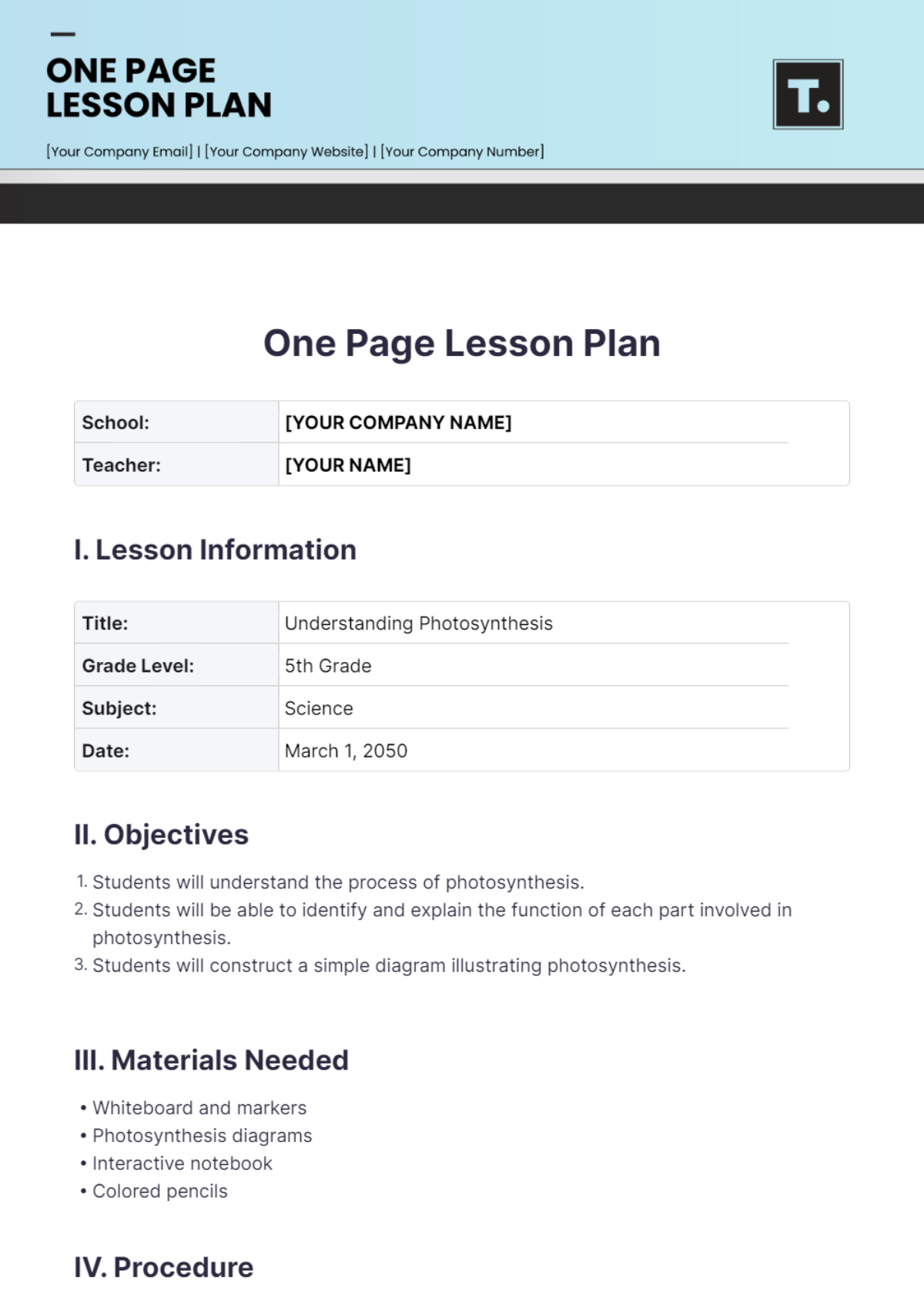 One Page Lesson Plan Template - Edit Online & Download