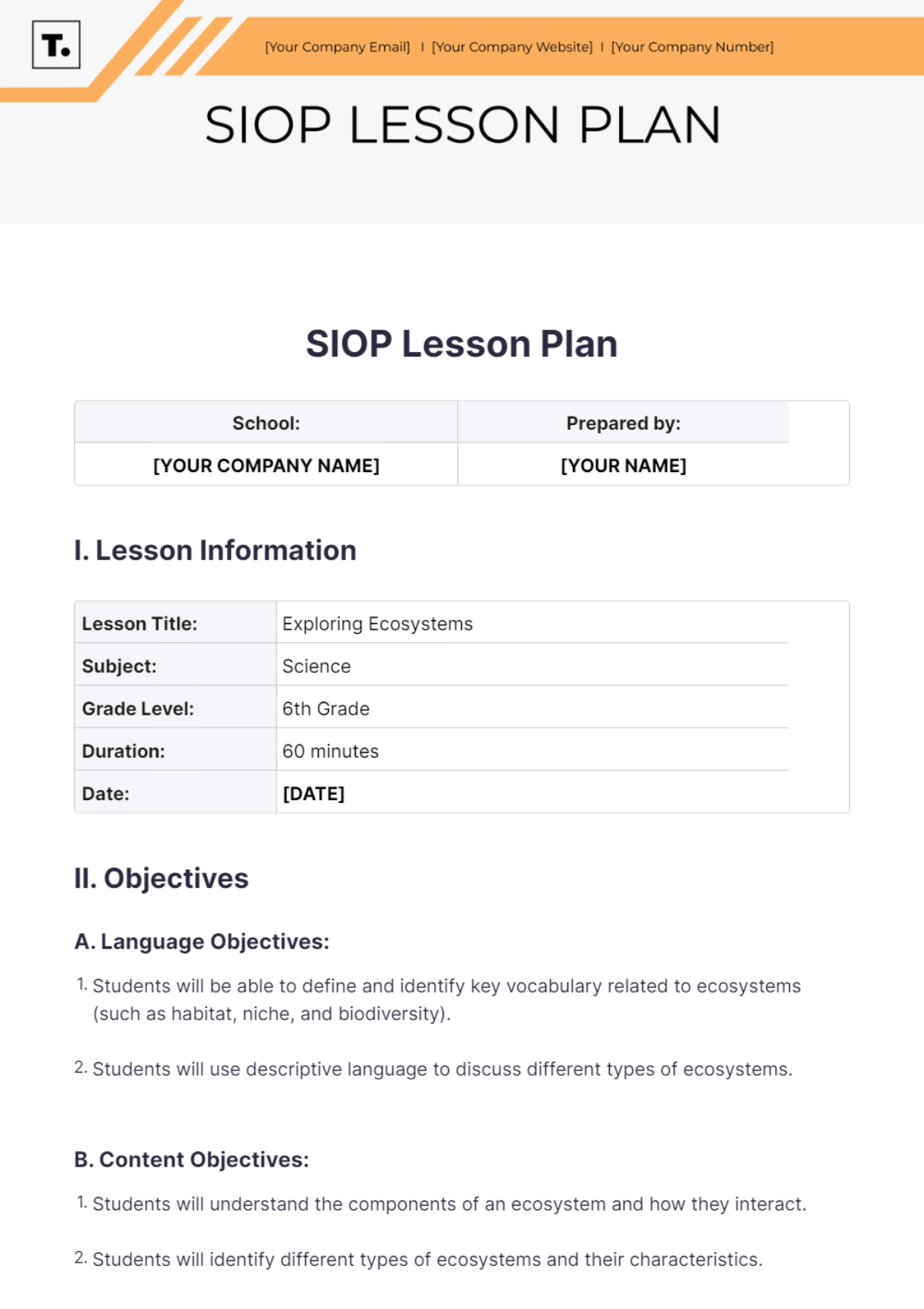 SIOP Lesson Plan Template - Edit Online & Download