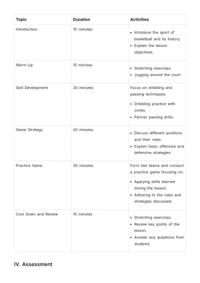 Free Sports Lesson Plan Template to Edit Online