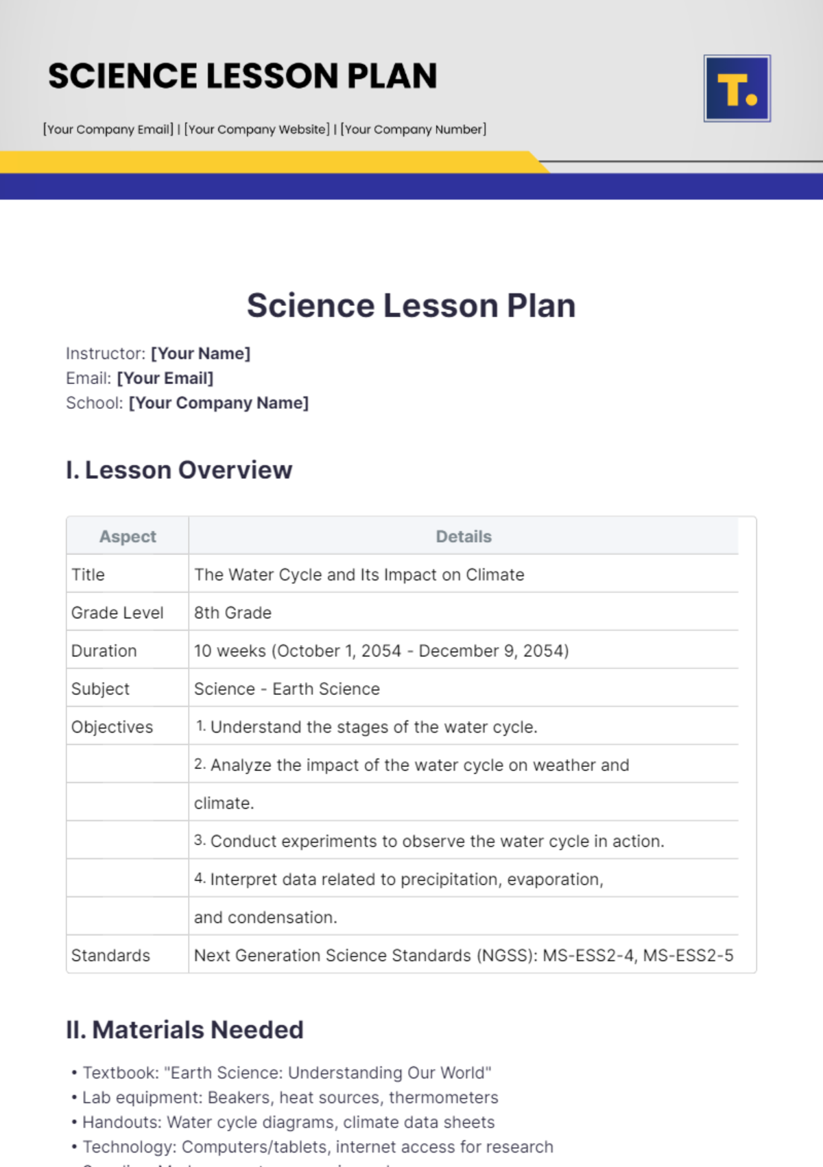 Science Lesson Plan Template - Edit Online & Download