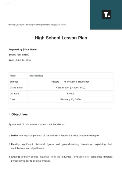 Free High School Lesson Plan Template to Edit Online