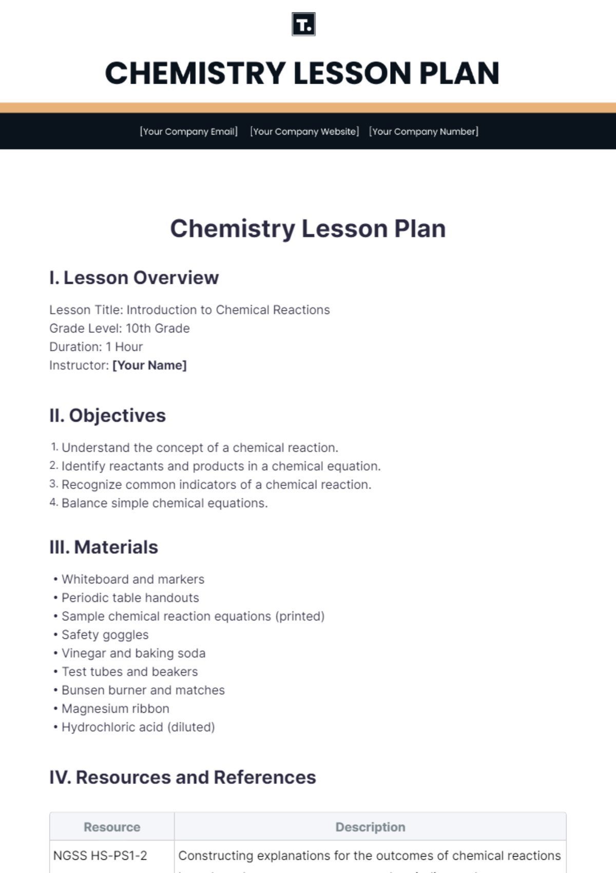 Chemistry Lesson Plan Template - Edit Online & Download