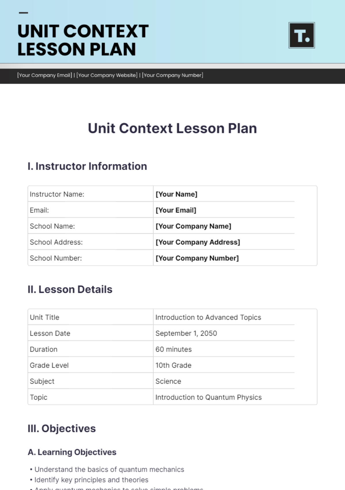 Unit Context Lesson Plan Template - Edit Online & Download