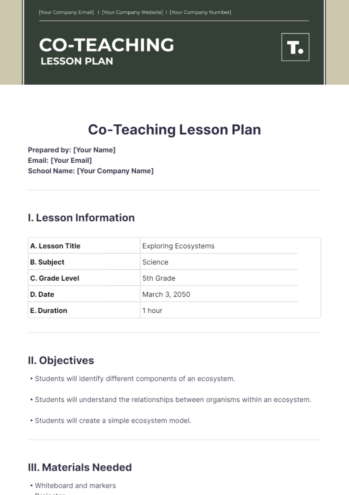 Co-Teaching Lesson Plan Template - Edit Online & Download