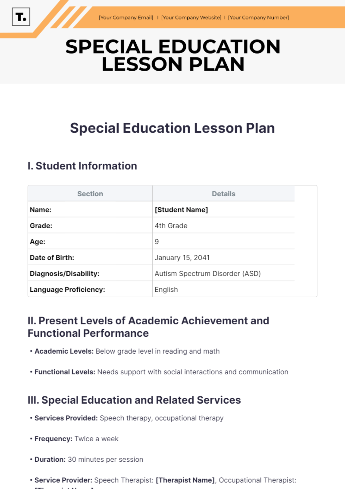 Special Education Lesson Plan Template - Edit Online & Download