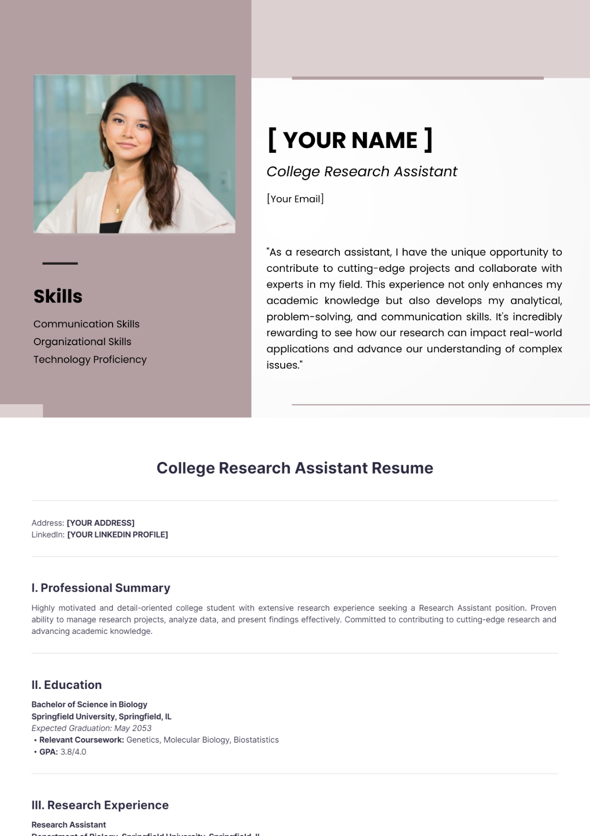 College Research Assistant Resume - Edit Online & Download