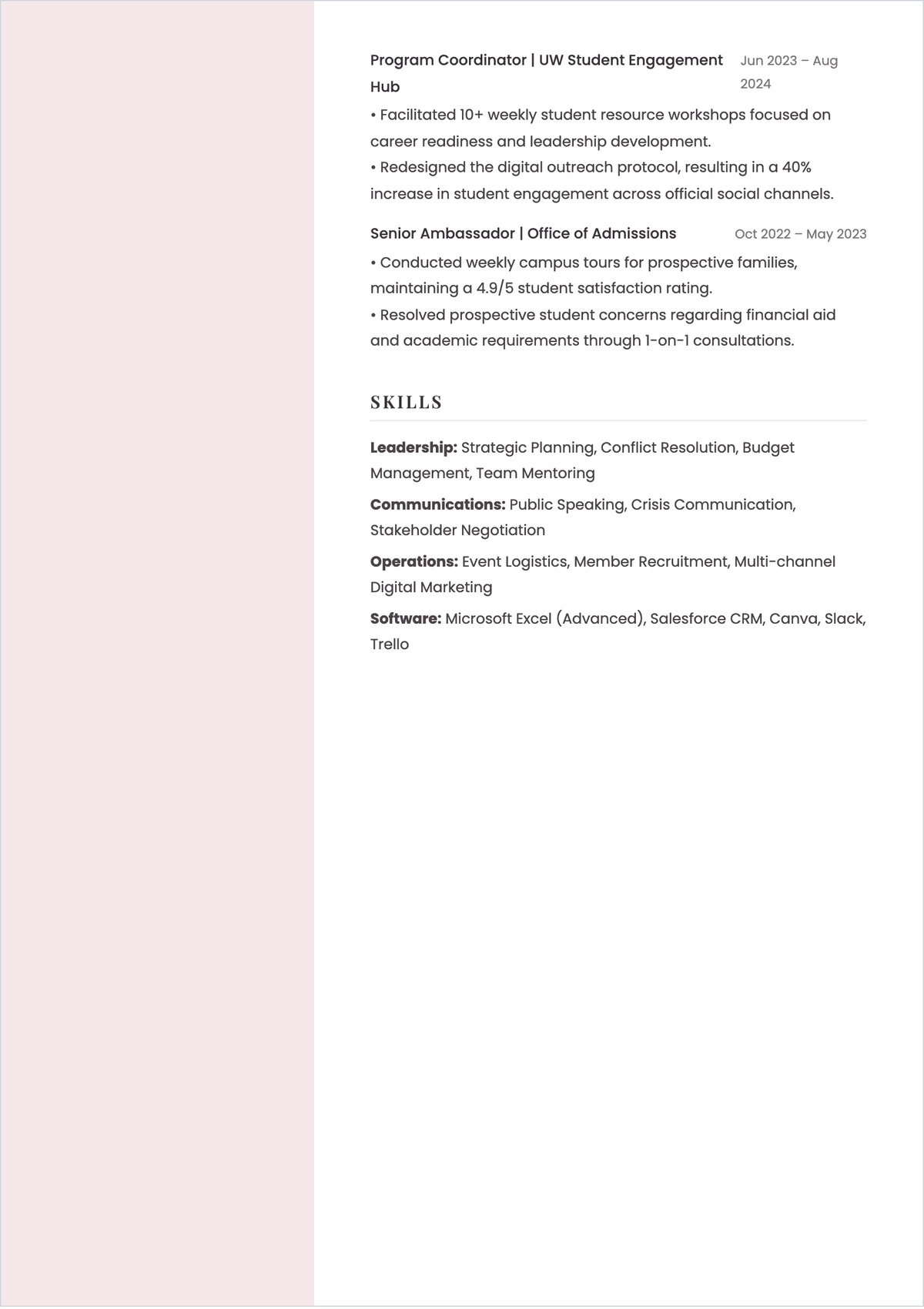 Free College Club President ATS Resume Template, AI Resume Builder