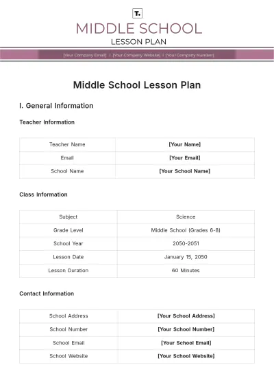 Free Middle School Lesson Plan Template to Edit Online