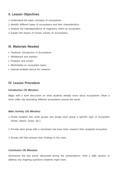 Free Middle School Lesson Plan Template to Edit Online