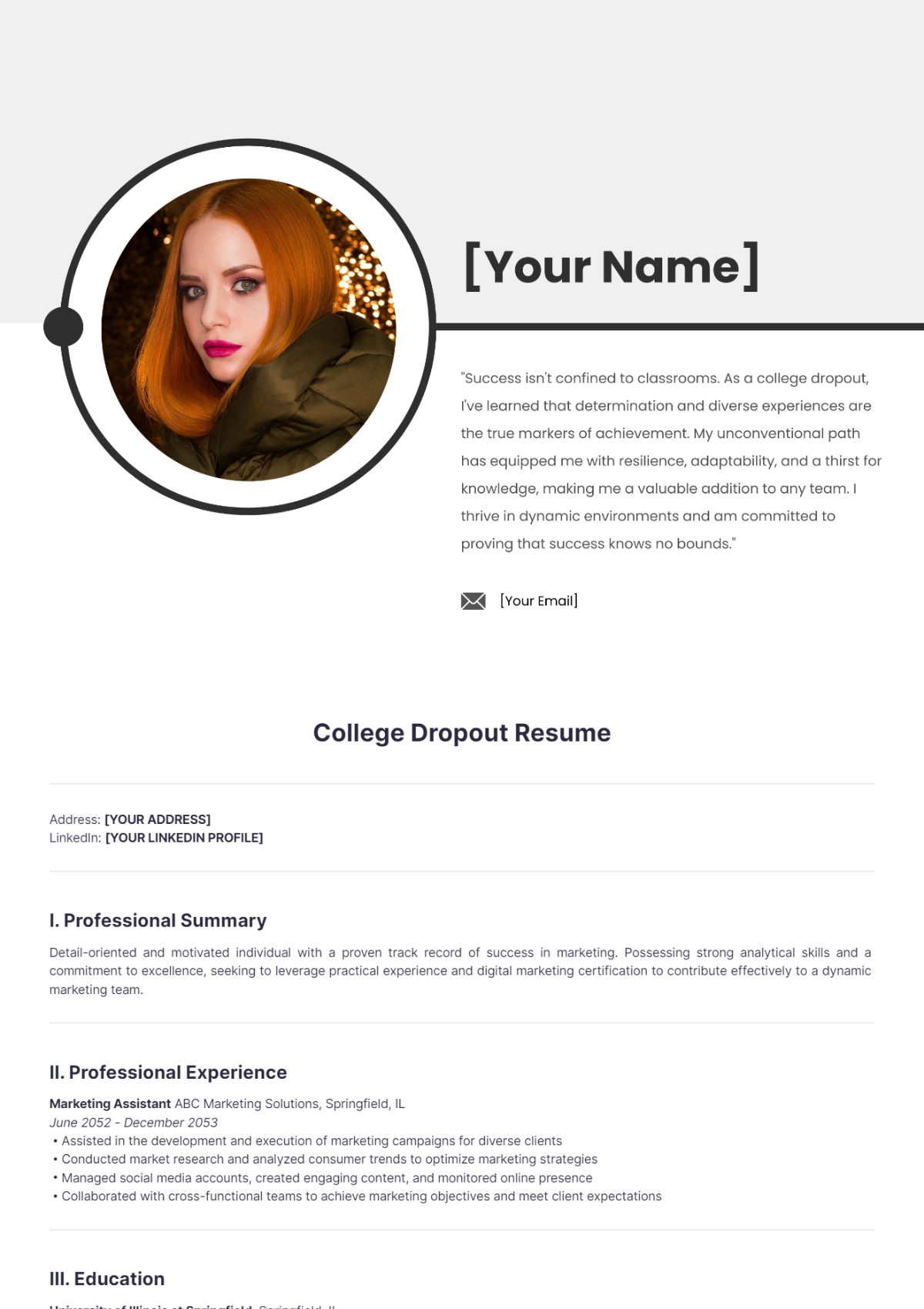 College Dropout Resume - Edit Online & Download