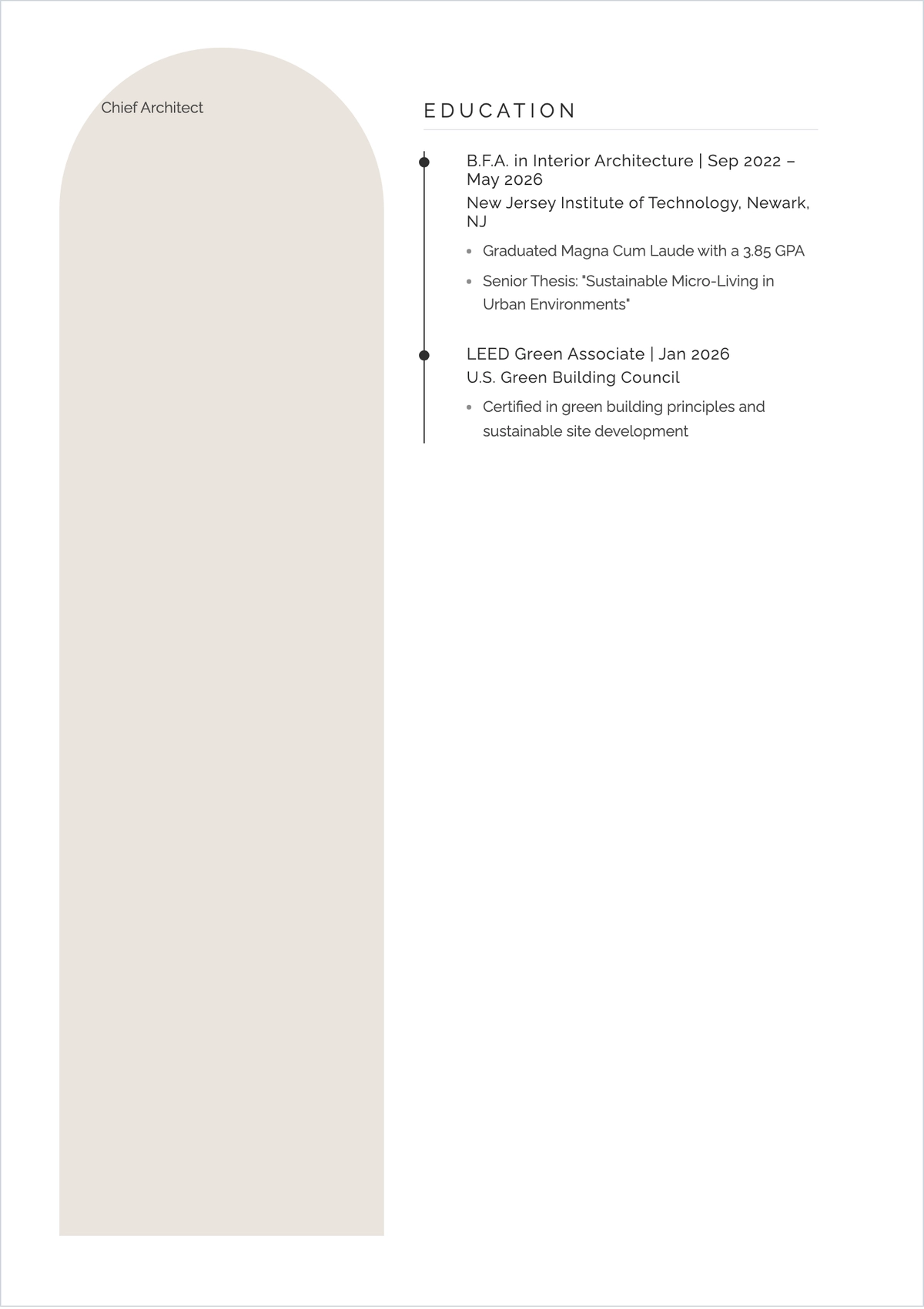 Free Interior Designer Fresher ATS Resume Template, AI Resume Builder