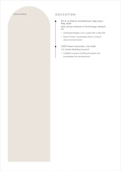 Free Interior Designer Fresher ATS Resume Template, AI Resume Builder