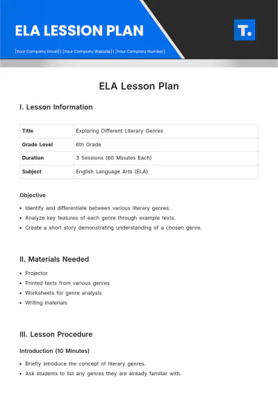 Free ELA Lesson Plan Template to Edit Online