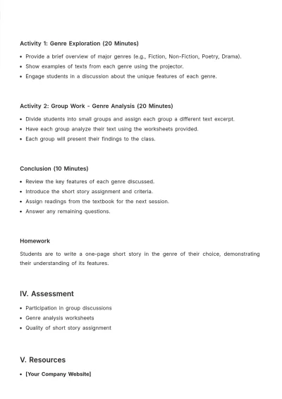 Free ELA Lesson Plan Template to Edit Online
