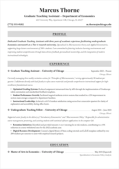 Free College Teaching Assistant ATS Resume Template, AI Resume Builder
